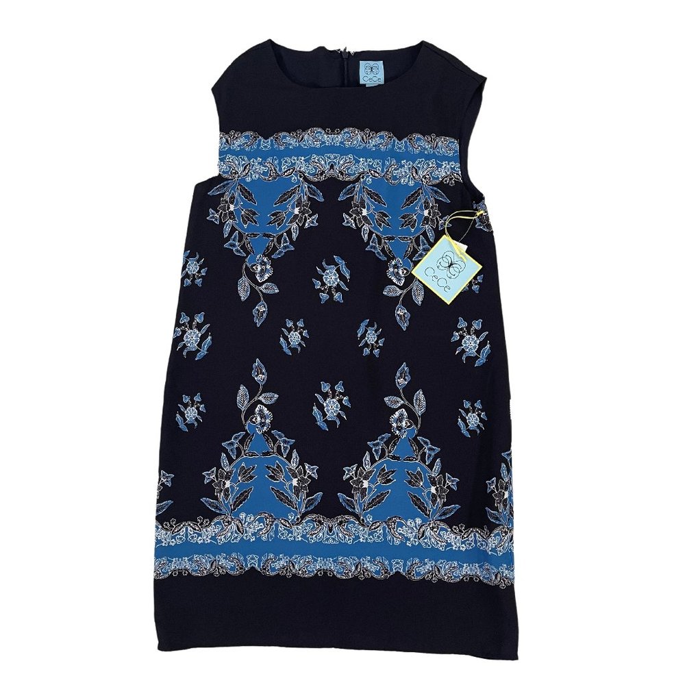 CeCe Womens Dress Navy Blue Floral Sleeveless NWT Dillards Size 8